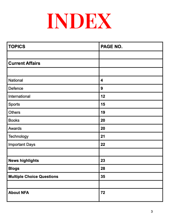 Current Affairs by NFA - August 2022